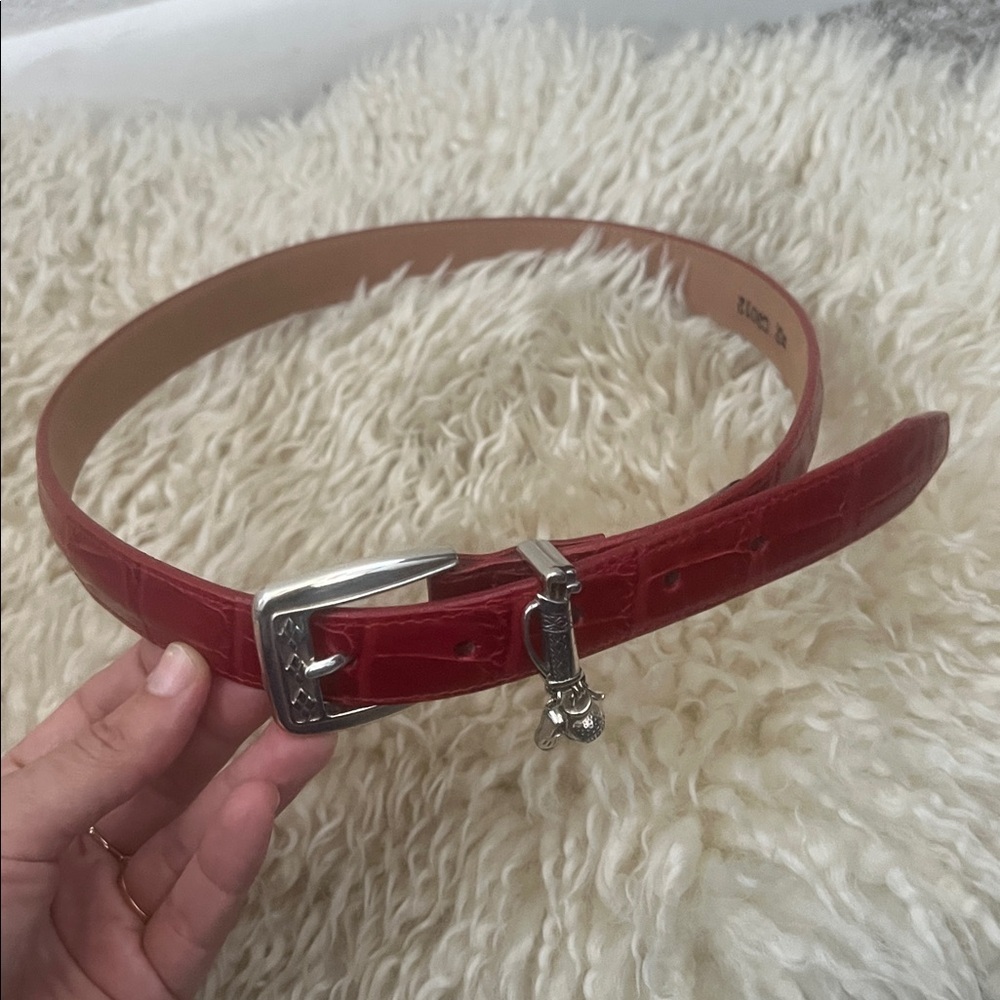 Brighton Womens Croc Embossed Belt Size M30 Red Leather Silver Golf Charms